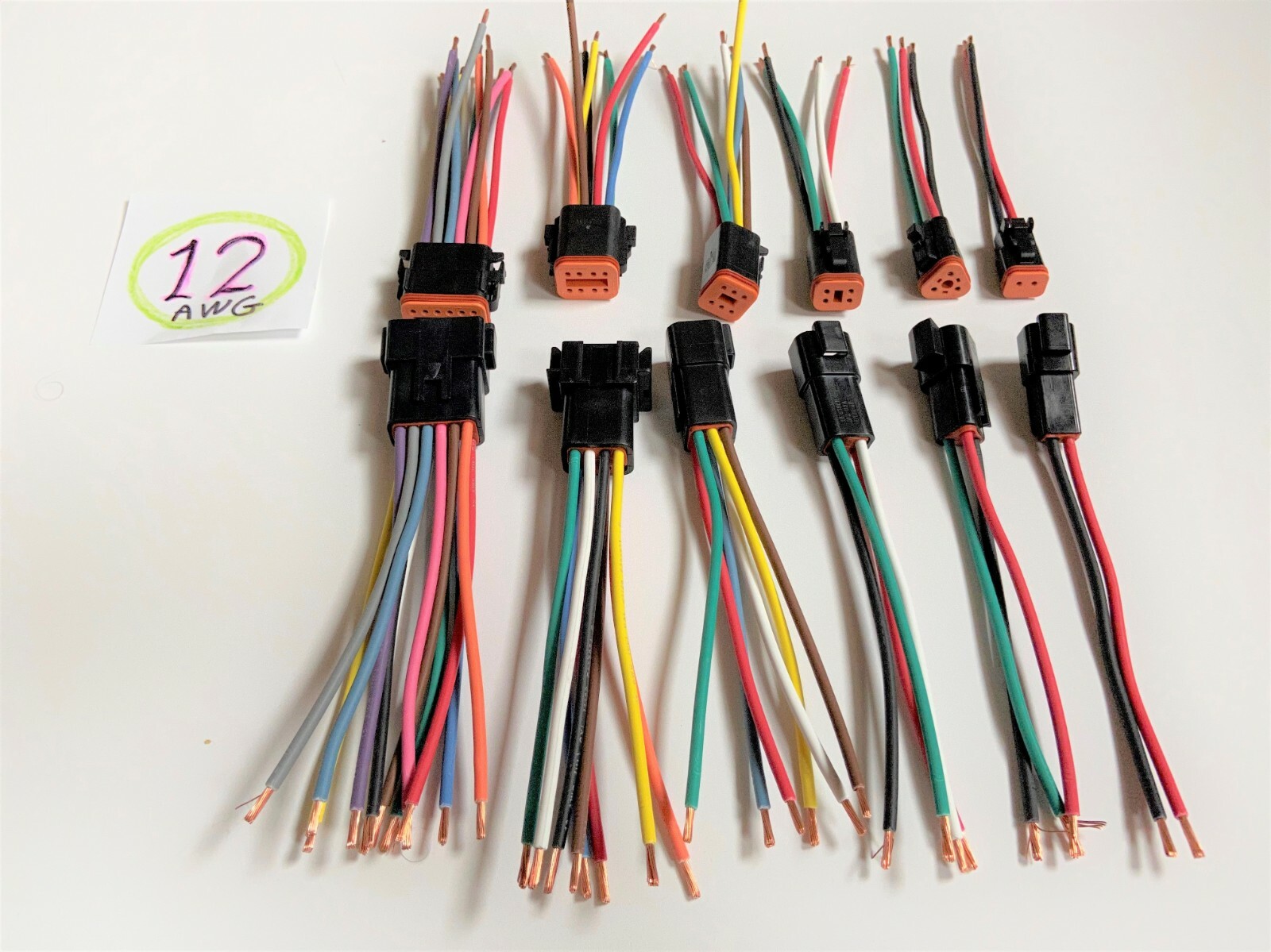 12 AWG black Assembled Deutsch 2,3,4,6,8,12 Pin waterproof connector 6″ wire