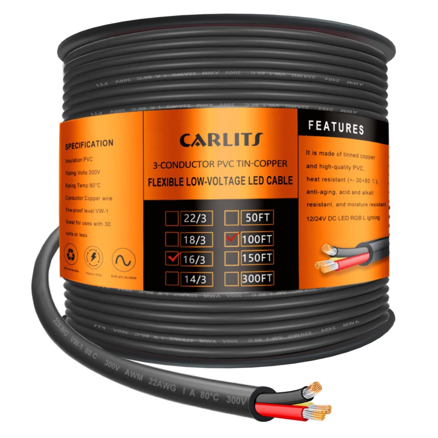 100FT Stranded 16 AWG Electrical Wire – High Conductivity & Moisture Resistant