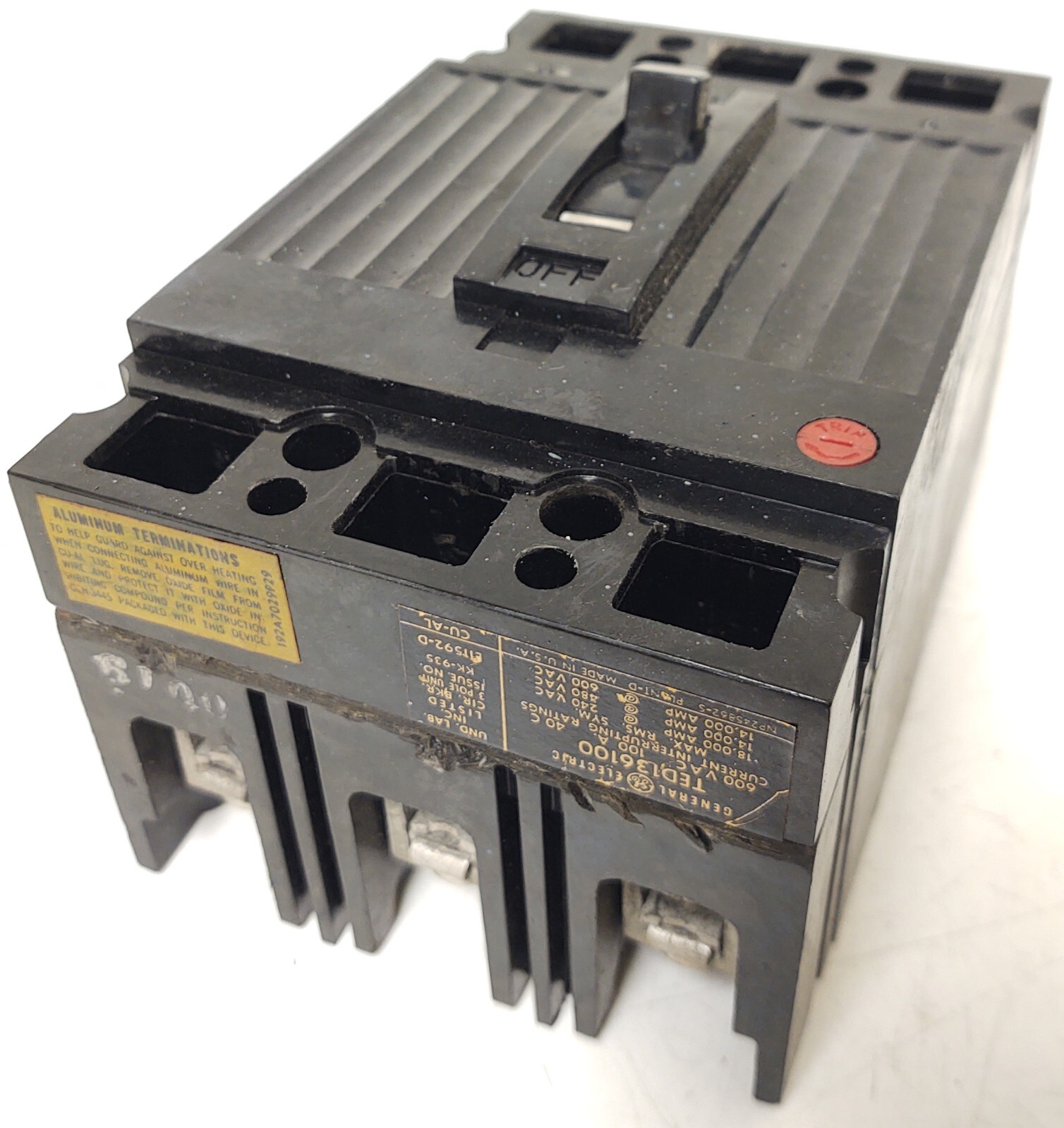 🔥 TED136100 GENERAL ELECTRIC 3 POLE 100 AMP 600V CIRCUIT BREAKER