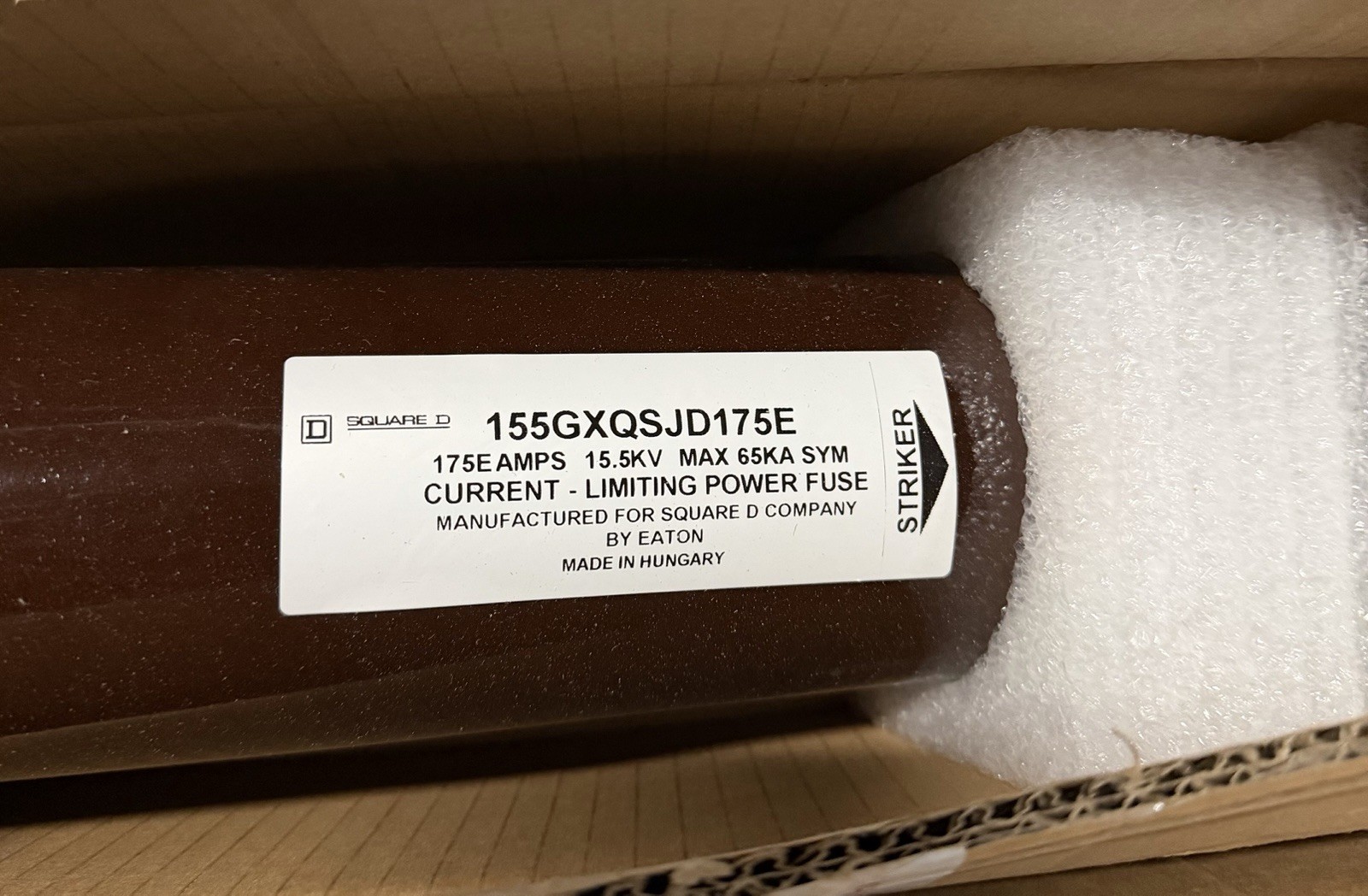 Square D 155GXQSJD175E 175A 15.5kV AC Current-Limiting HRC Cartridge Fuse