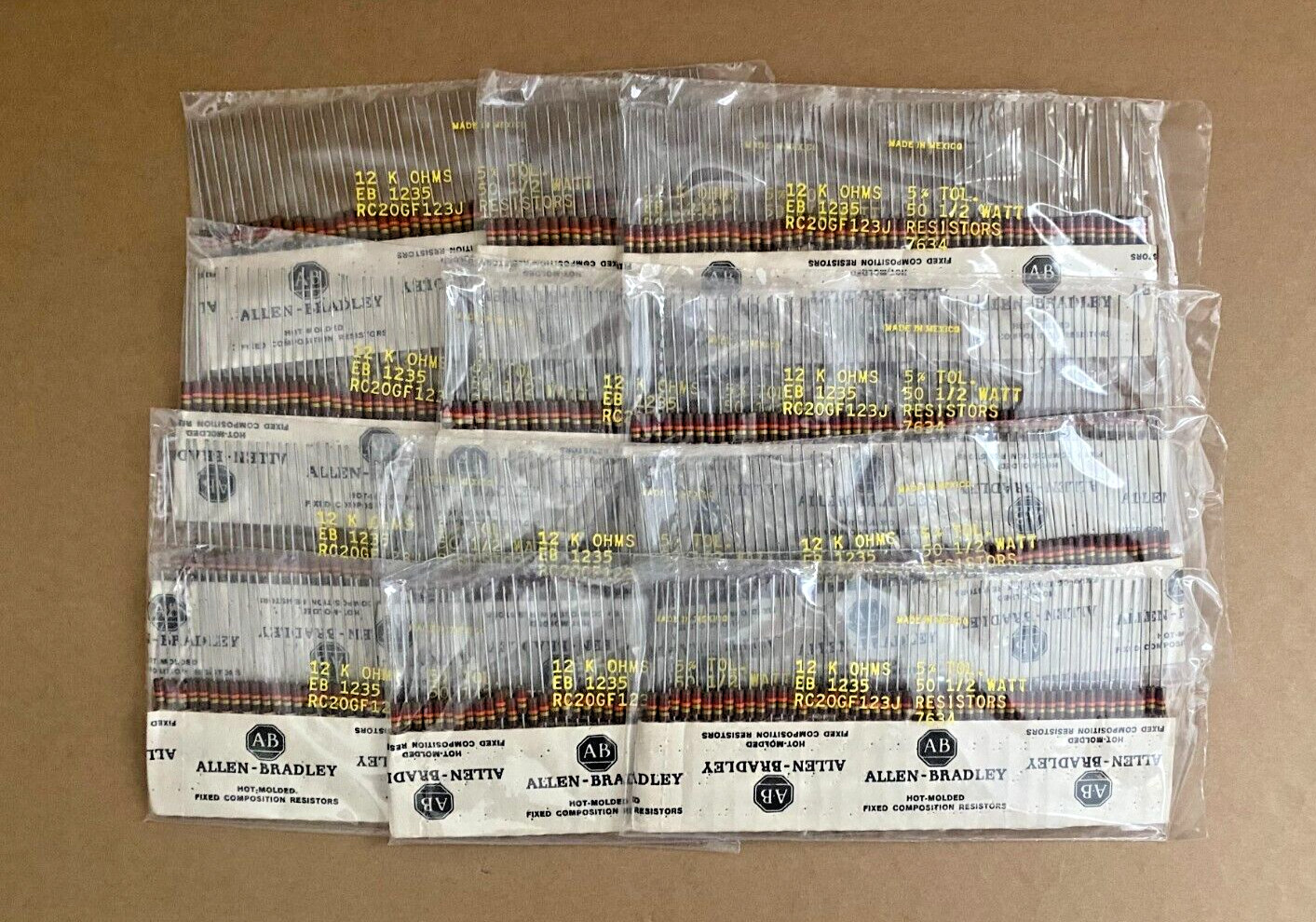RC20GF123J Allen-Bradley, Carbon Comp Resistor, 1/2W, 12K Ω, 5%, 50pcs