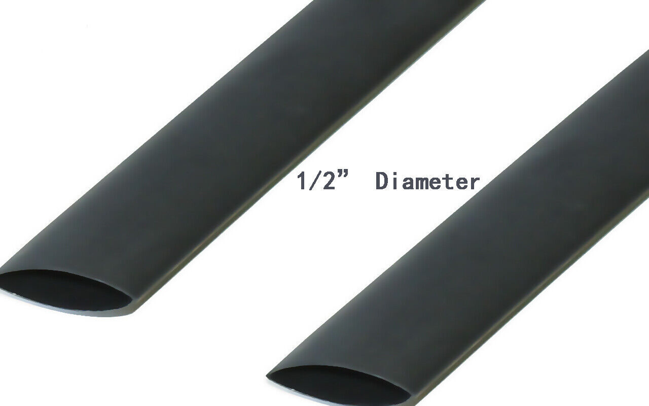 Black Heat Shrink Tube 3:1 ratio Dual Wall Adhesive Glue Marine 1/2” 5/10ft