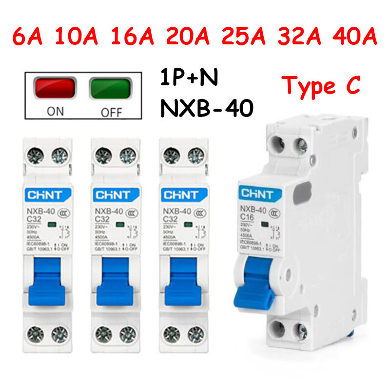 NXB-40 1P+N 6/10/16/20/25/32/40Amp MCB Circuit Breakers Type C DPN AC 230V 4.5kA