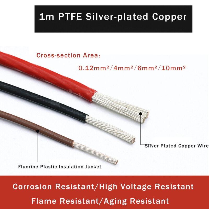 PTFE Silver-plated Copper Strand Electrical Wire Cable Multi-colour 0.12-10mm²