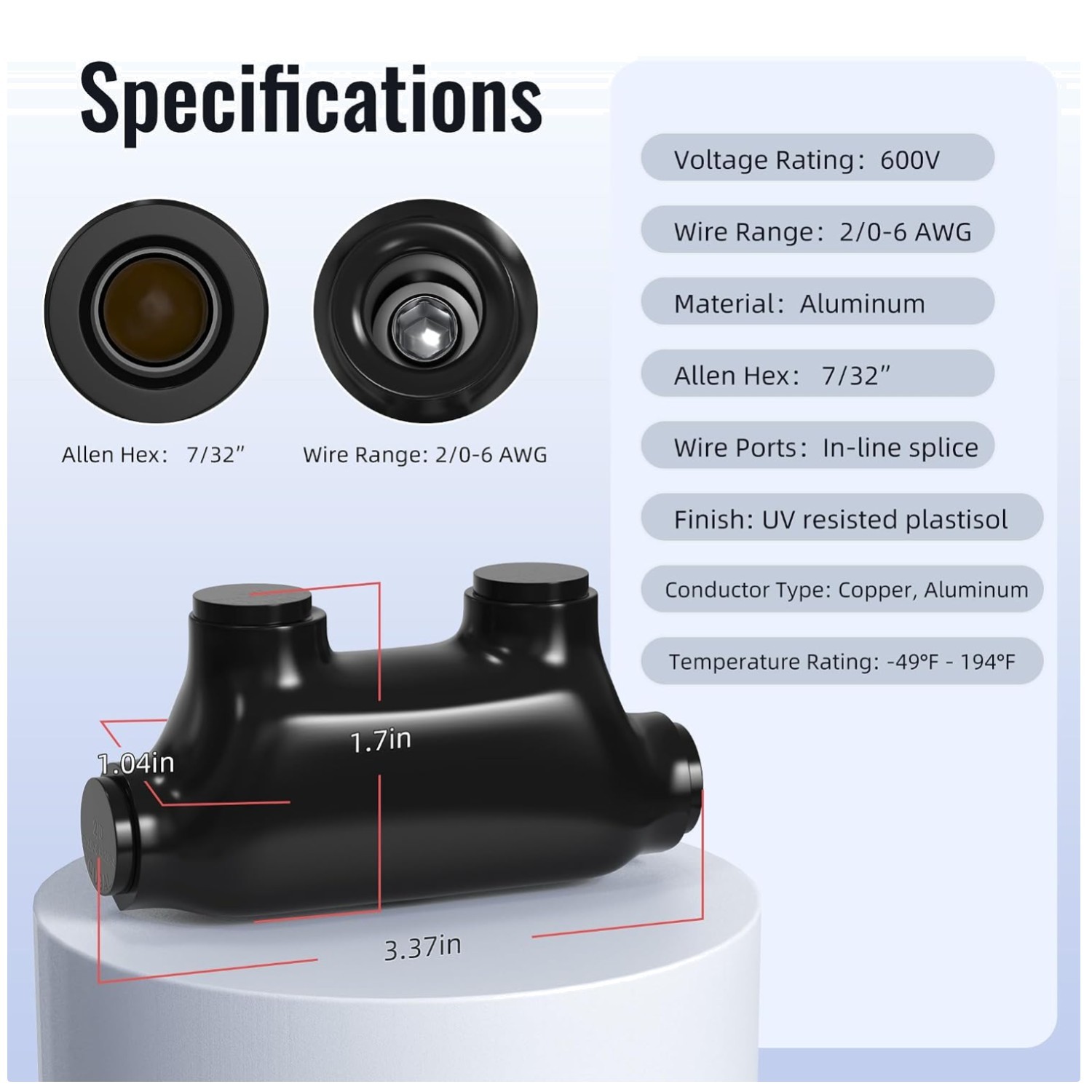 3/16″ Allen Hex Insulated Cable Connectors – Aluminum/Copper