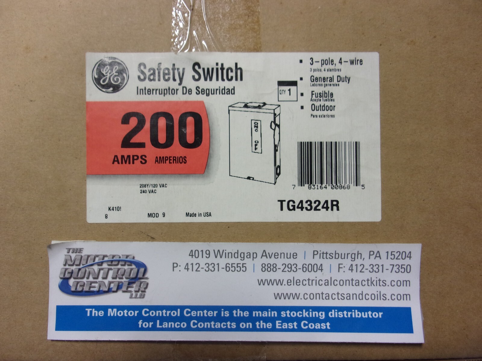 TG4324R-GENERAL ELECTRIC-GENERAL DUTY SAFETY SWITCH-3P,4 WIRE,200A,208Y/120/240V