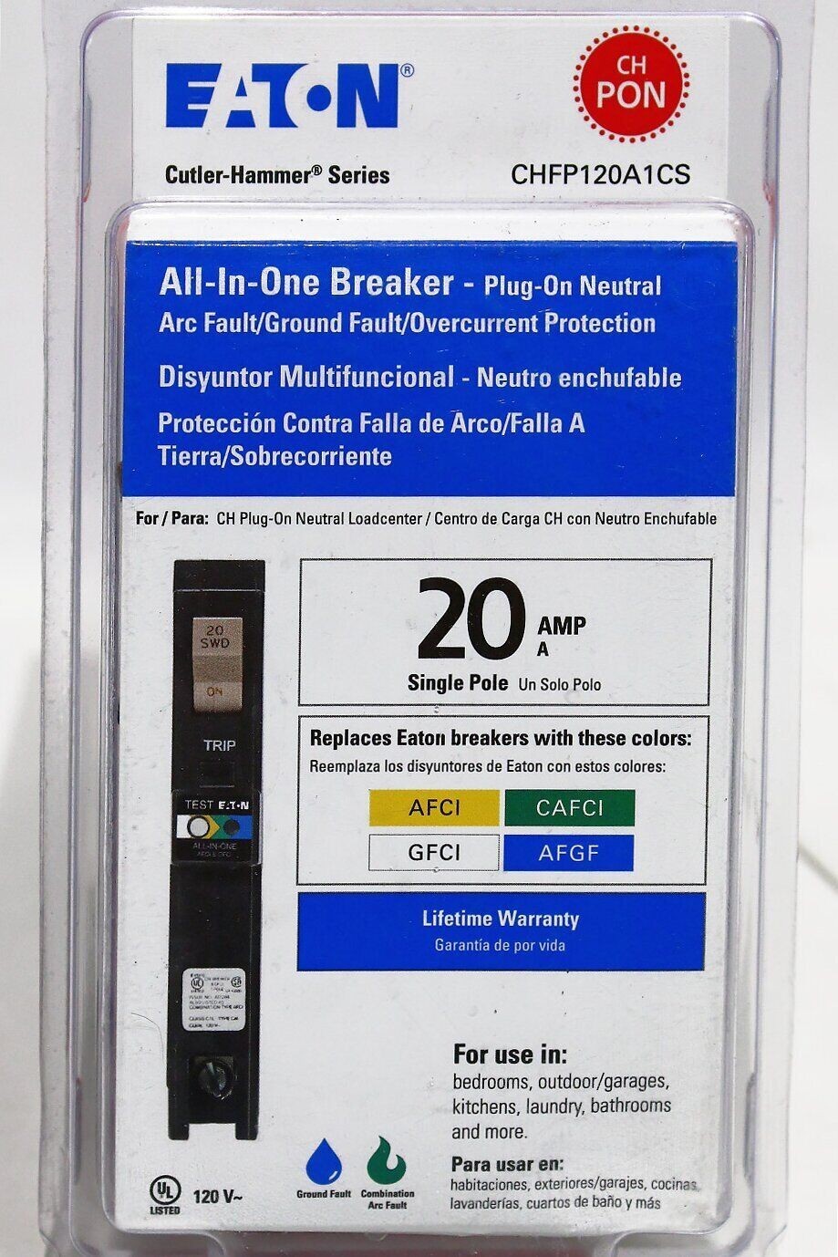 Eaton CHFP120A1CS All-In-One Breaker 20AMP, Single Pole. New,