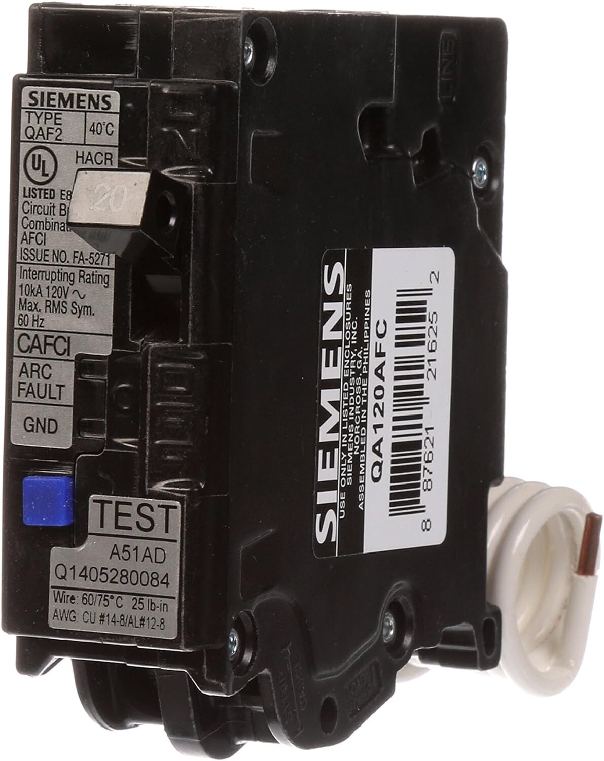 Siemens QA120AFC 20-Amp Single Pole 120-Volt Plug-On AFCI Breaker Free Shipping