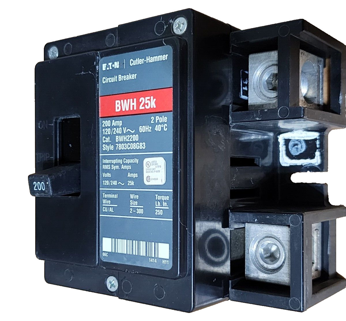 Eaton BWH2200, 200 Amp 2 Poles 120/240 VAC 25k Main Breaker