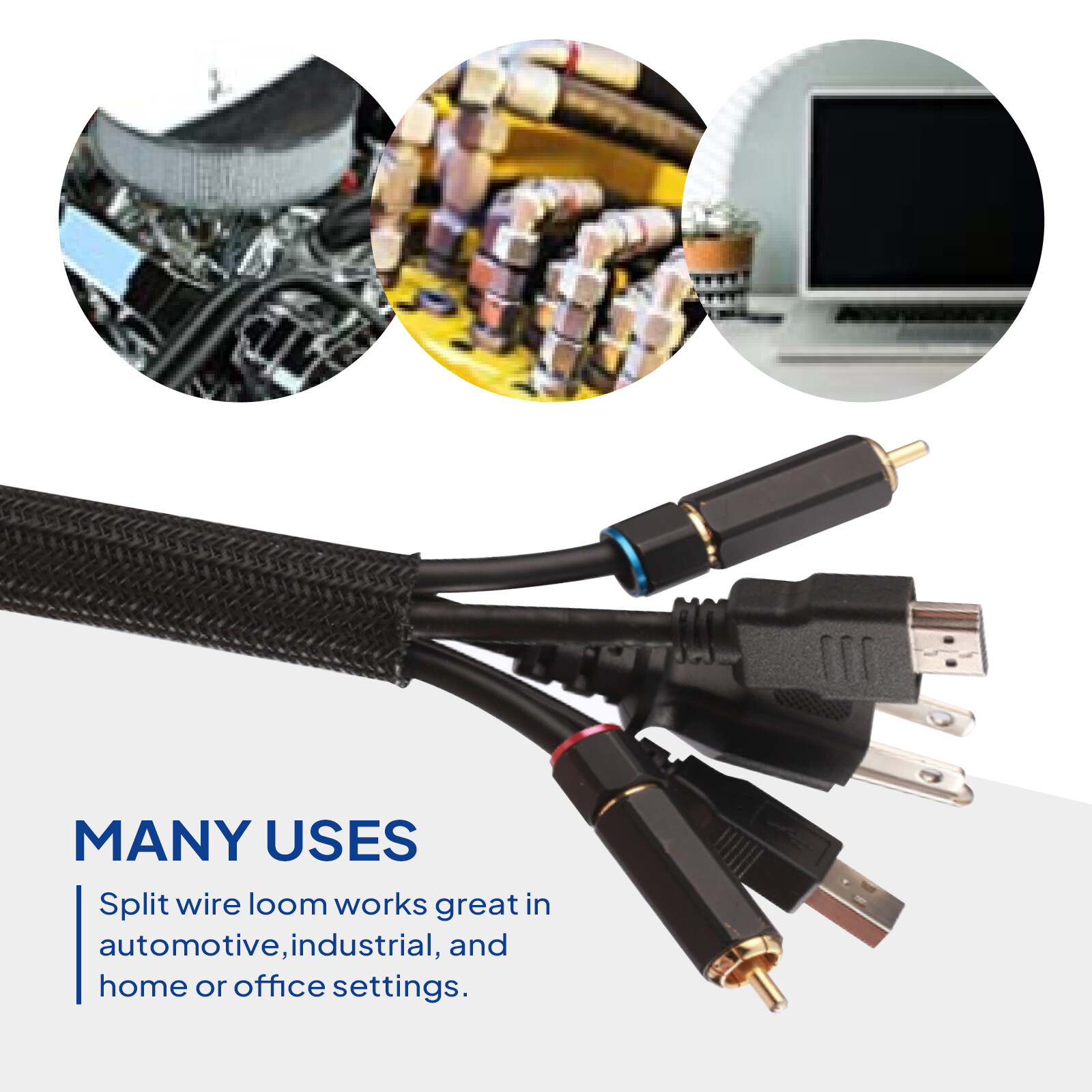 Wire Loom for High-Temperature Automotive Harness Wrap Cable Management 10/30ft