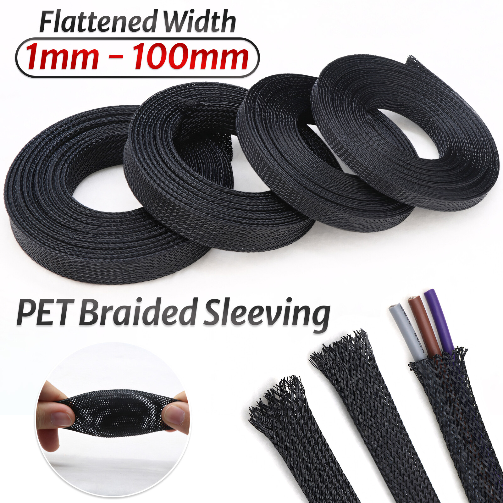 PET Braided Sleeving Loom Wire Sleeving Cable Sheathing Cotton Yarn Black