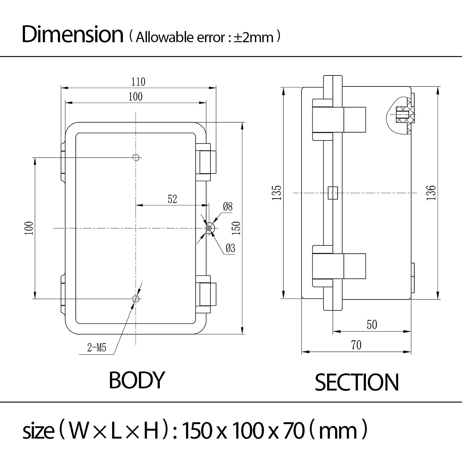 IP65 Waterproof Junction Box 5.9″ x 3.9″ x 2.8″ ABS Electrical Enclosure Grey