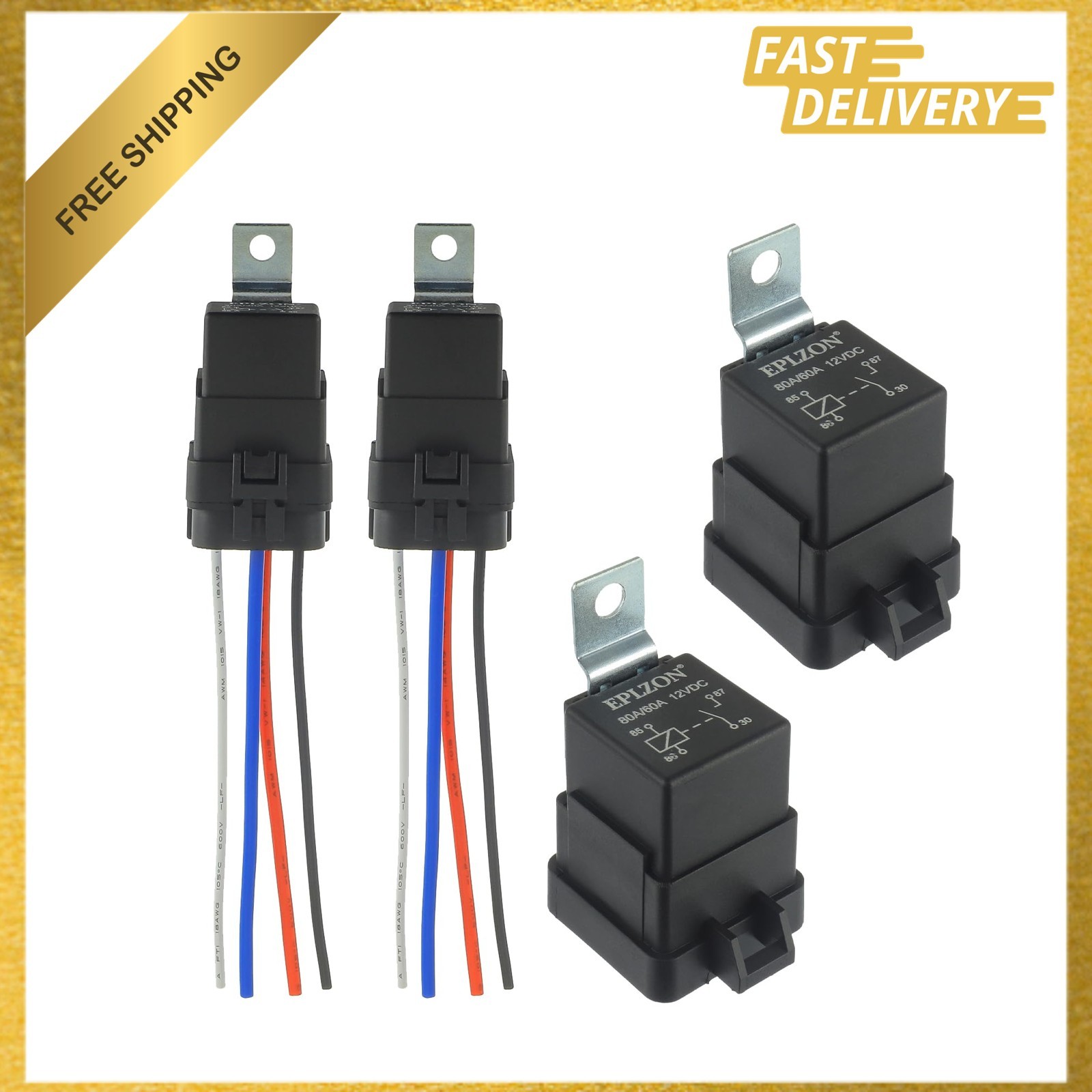 4 PIN 80/60 AMP 12V DC SPST Waterproof Relay Heavy Duty with Harness Kit for