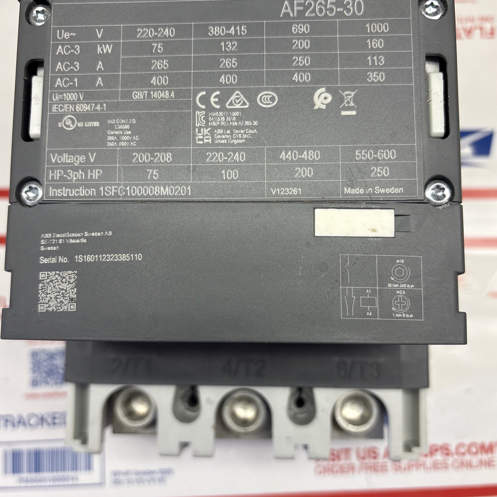 ABB AF265-30 IEC Contactor Code 13 – 1SFC100008M0201 Made In Sweden