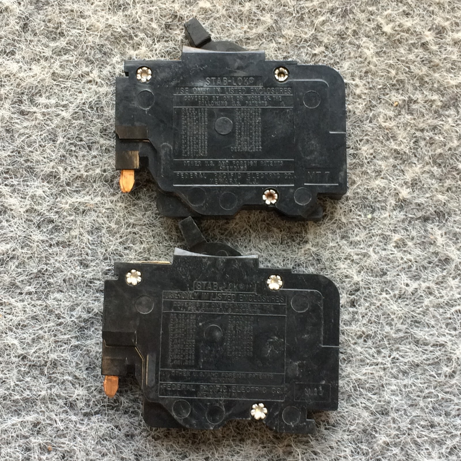 Lot of 2 FPE 20 Amp 1 Pole Stab-Lok Thin Federal Pacific Breakers NC120 Set of 2