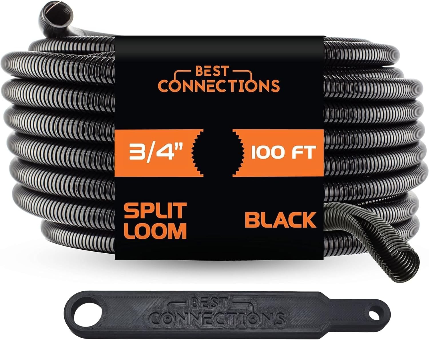 100 Ft 3/4″ Split Wire Loom Installation Tool Black Flex-Guard Convoluted Tubing