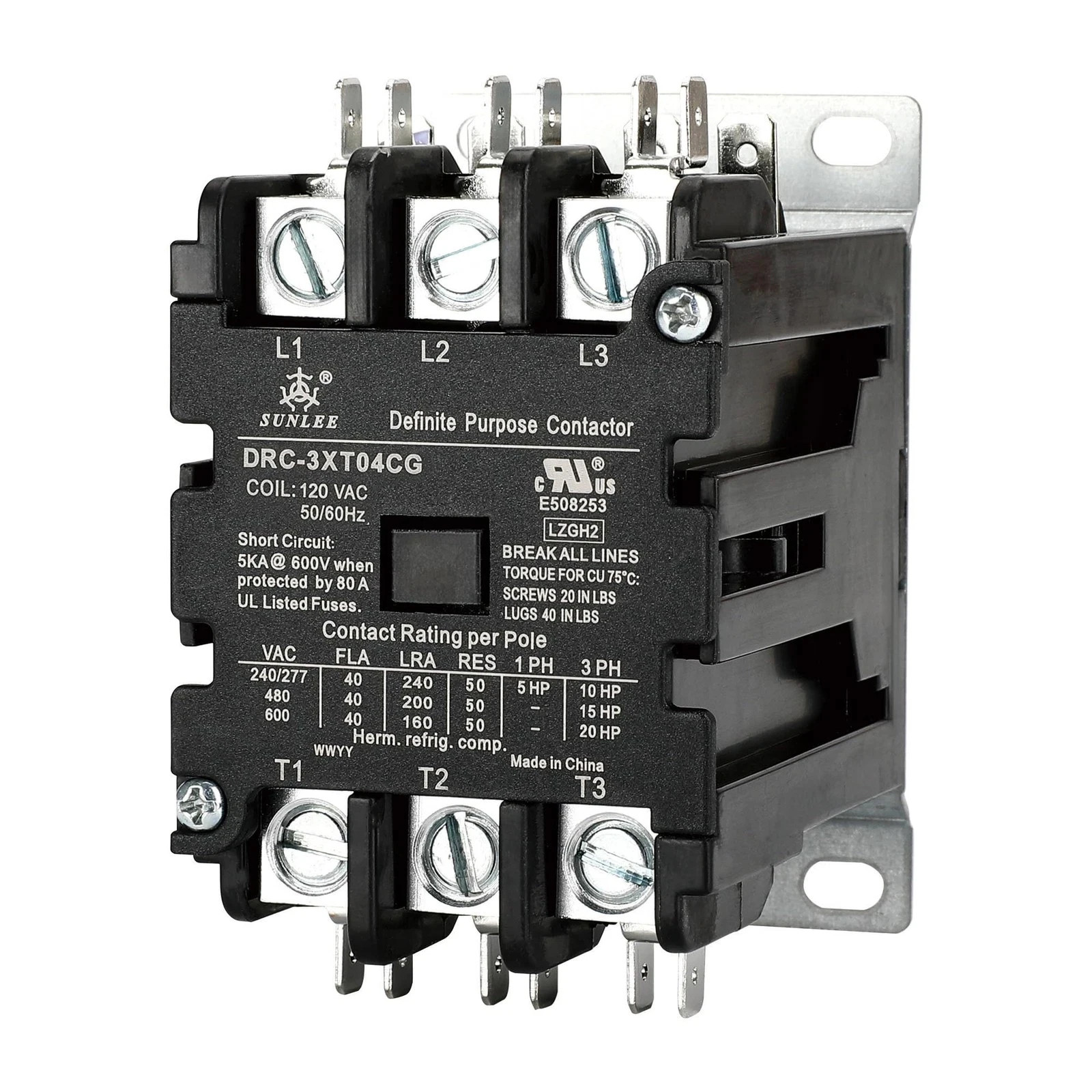 3 Pole 40 Amp Contactor 120V Coil UL DP A2L Compliant 42CF35AF Equivalent