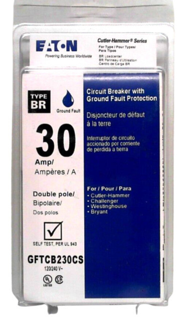 GFTCB230 EATON CUTLER HAMMER 2 POLE 30 AMP GROUND-FAULT CIRCUIT BREAKER GFCI New