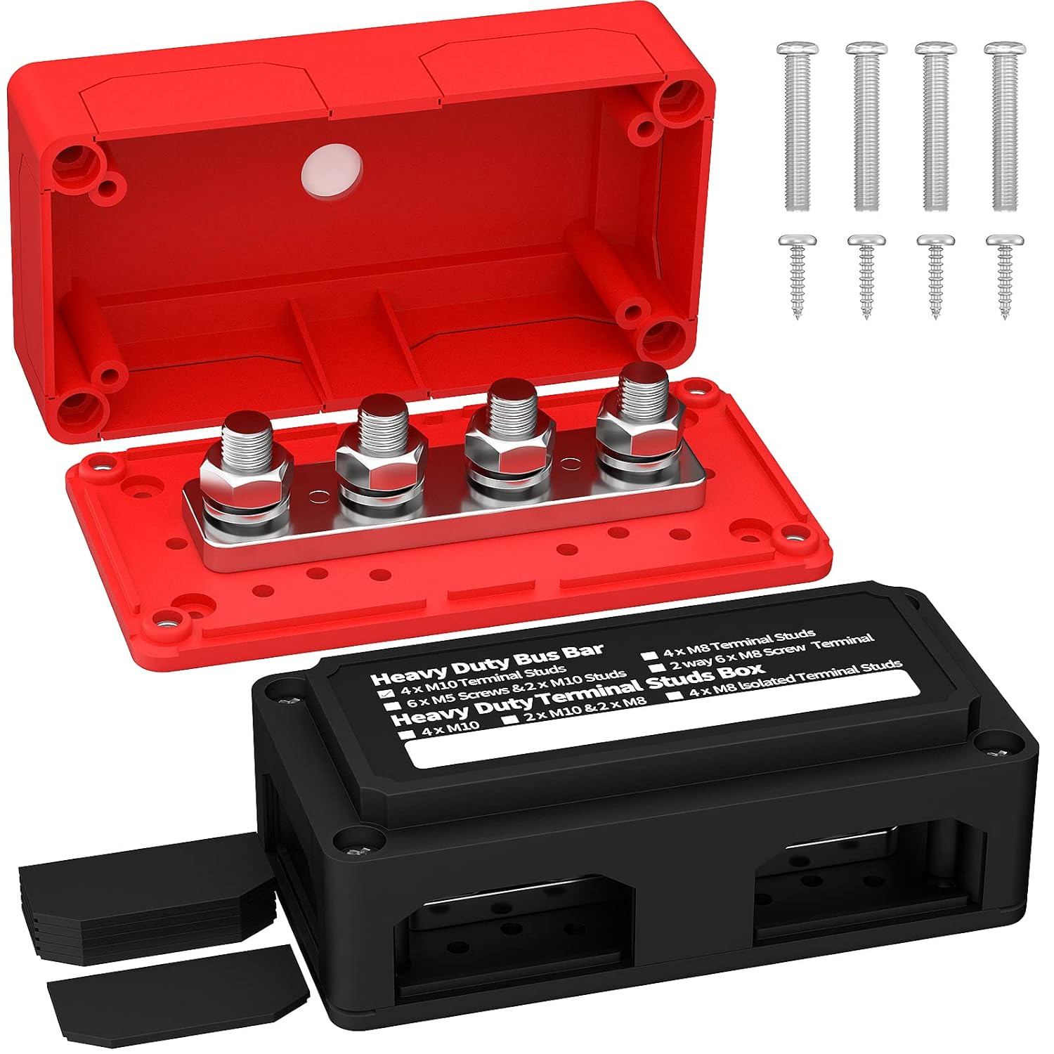 300A Bus Bar 12V DC Waterproof Power Distribution Block with 4 X 3/8″ Studs, Hea