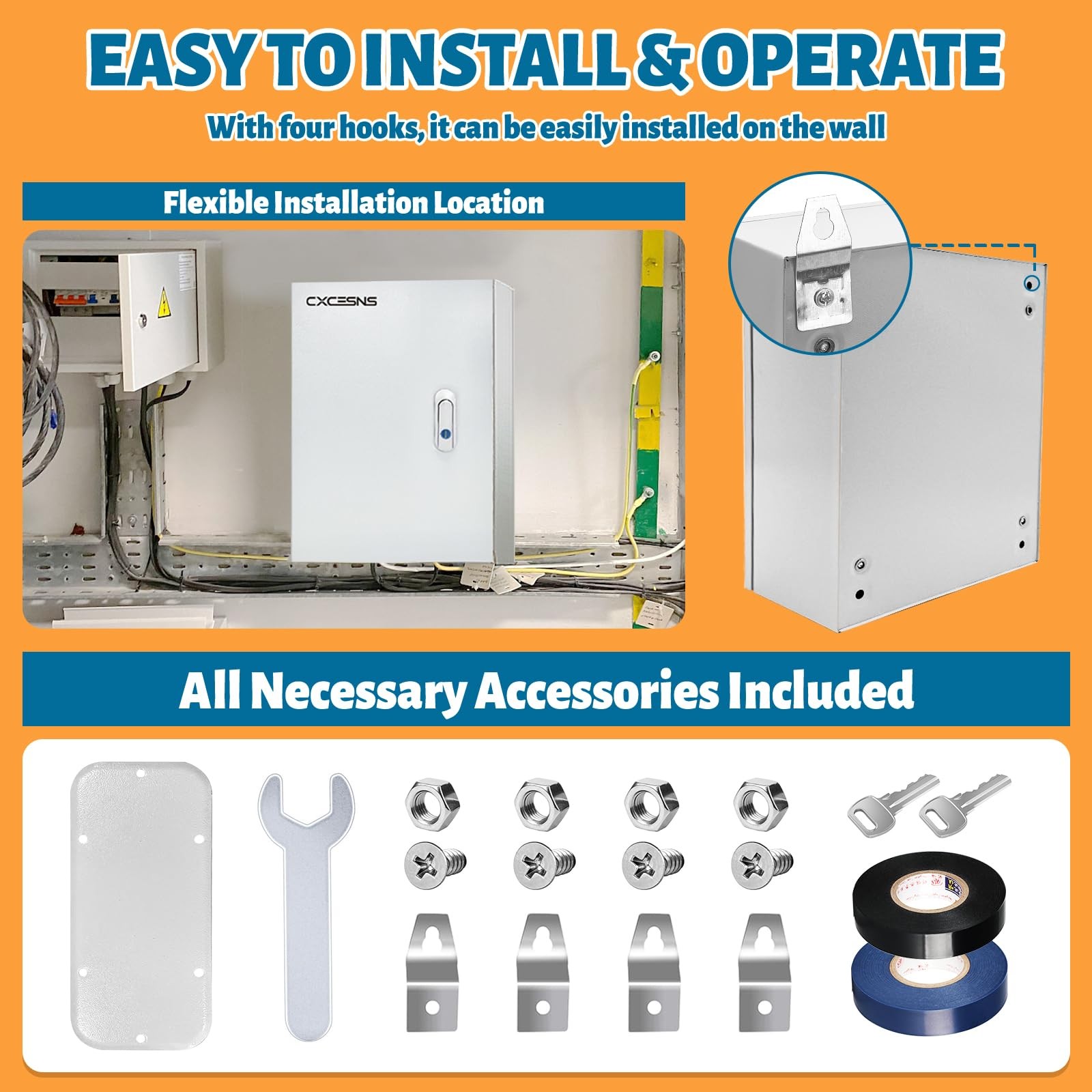 NEMA 4X Waterproof Steel Electrical Box 24x16x12″ Lockable Junction Enclosure