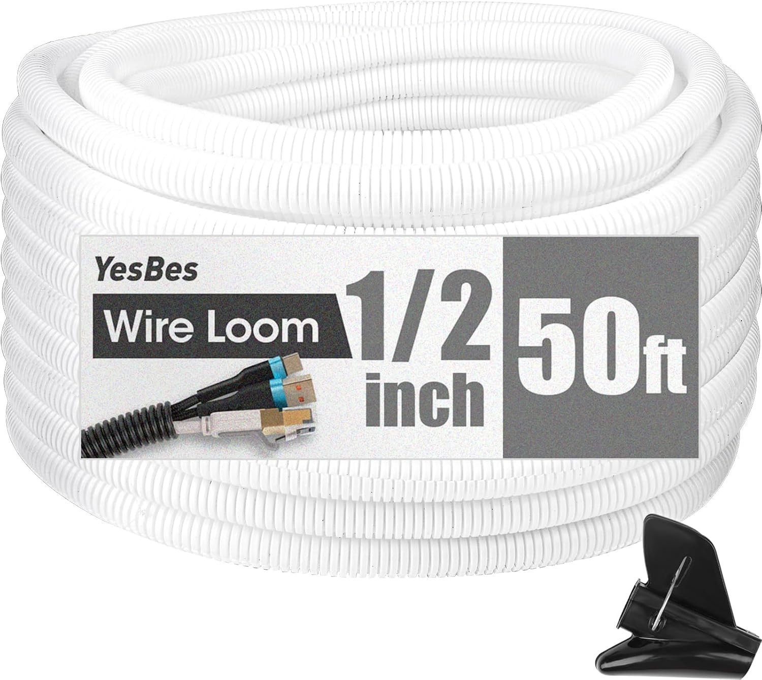 50 FT Wire Loom 1/2 Inch, Split Wire Loom Tubing Wire Conduit with Installation