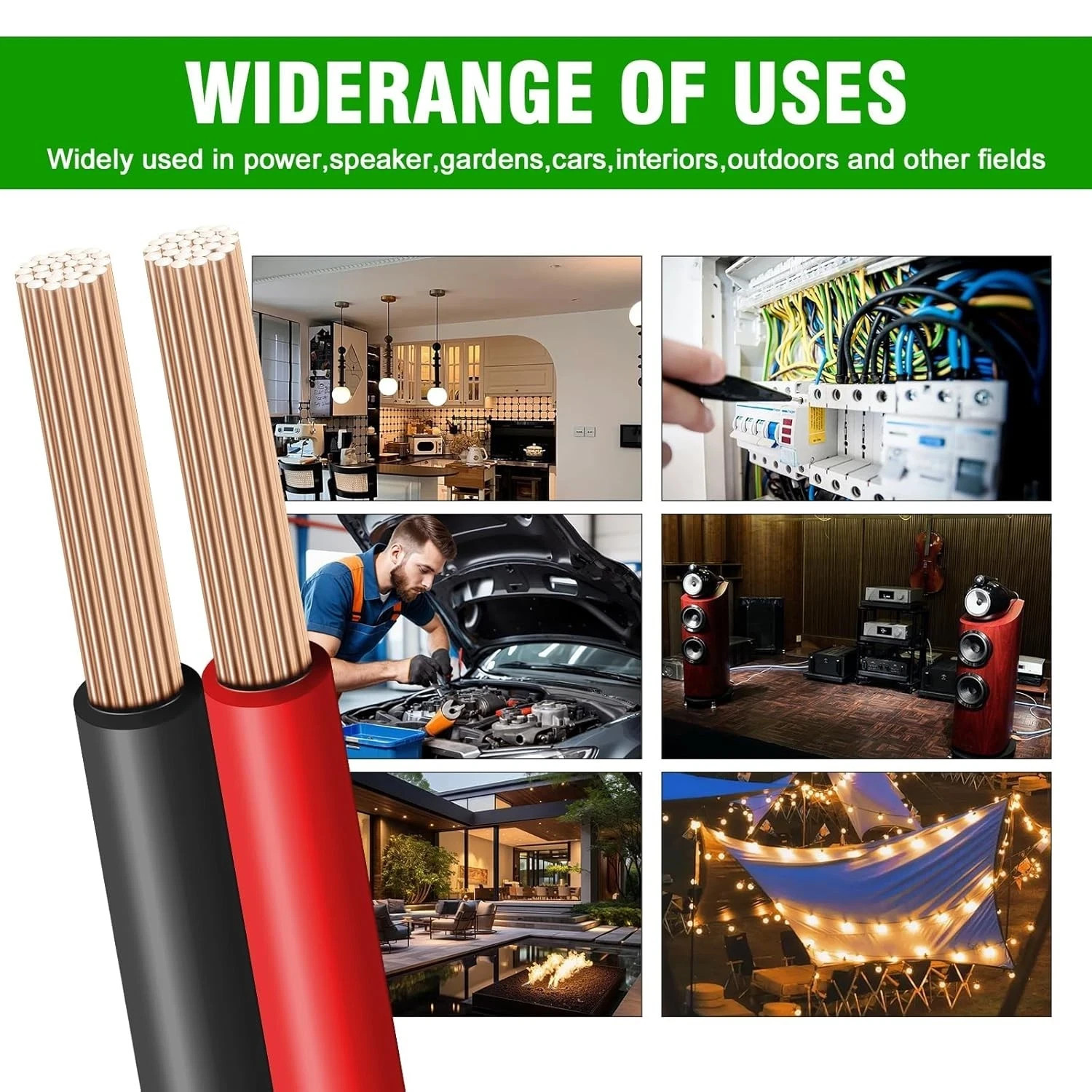 12 Gauge Wire 100FT, 2 Conductor Electrical Cable – Red and Black, Low Voltage