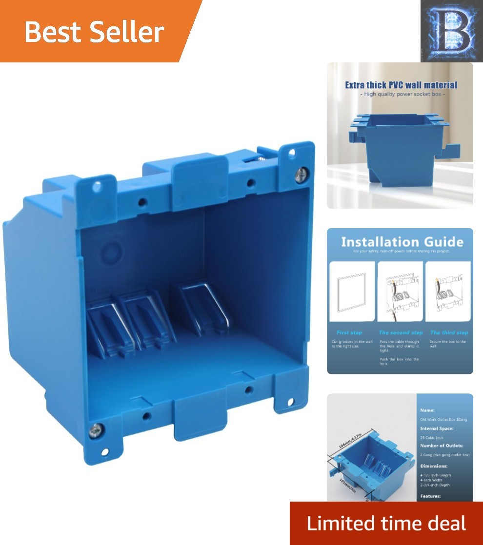 Durable 2-Gang Outlet Box – 25 Cu.in Capacity, Fire Resistant, Easy Install