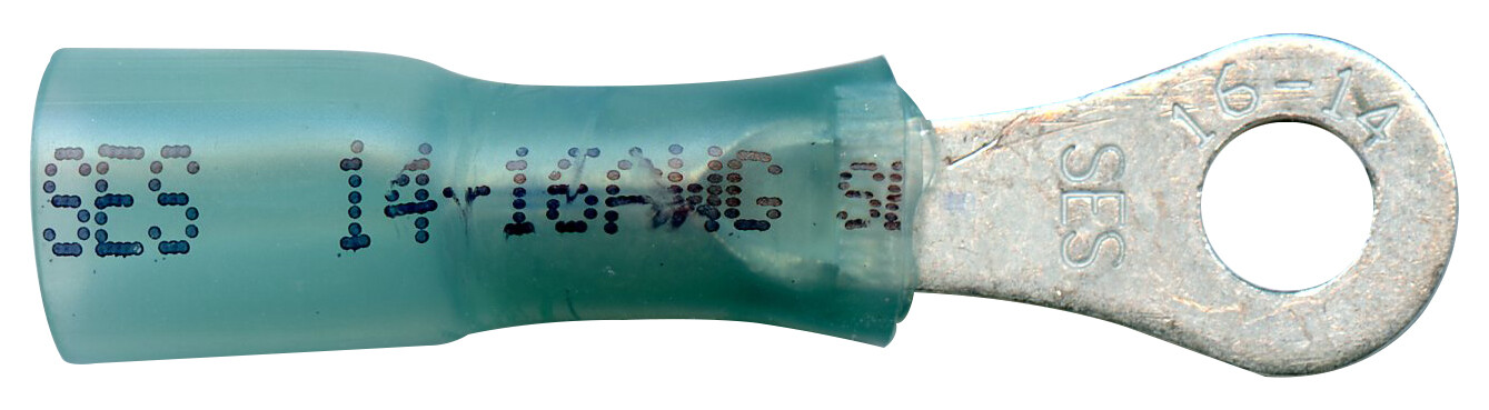 KrimpaSeal Blue 16-14 AWG #8 Stud, Sealed Crimp Long Ring Terminal Connector