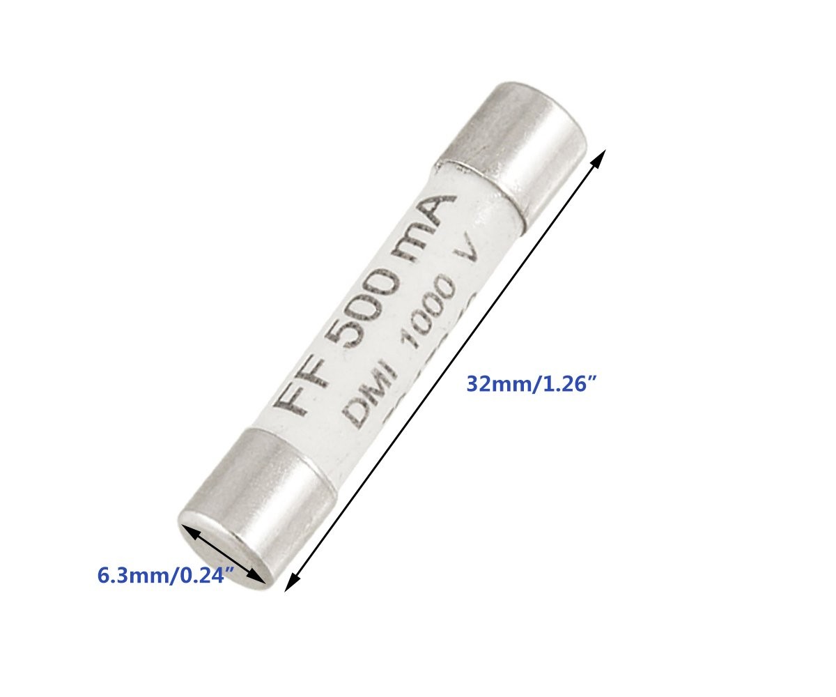 YXQ 1000V 500mA Ceramic Fuse 6.3 x 32mm White for Ceramic, 5 PCS
