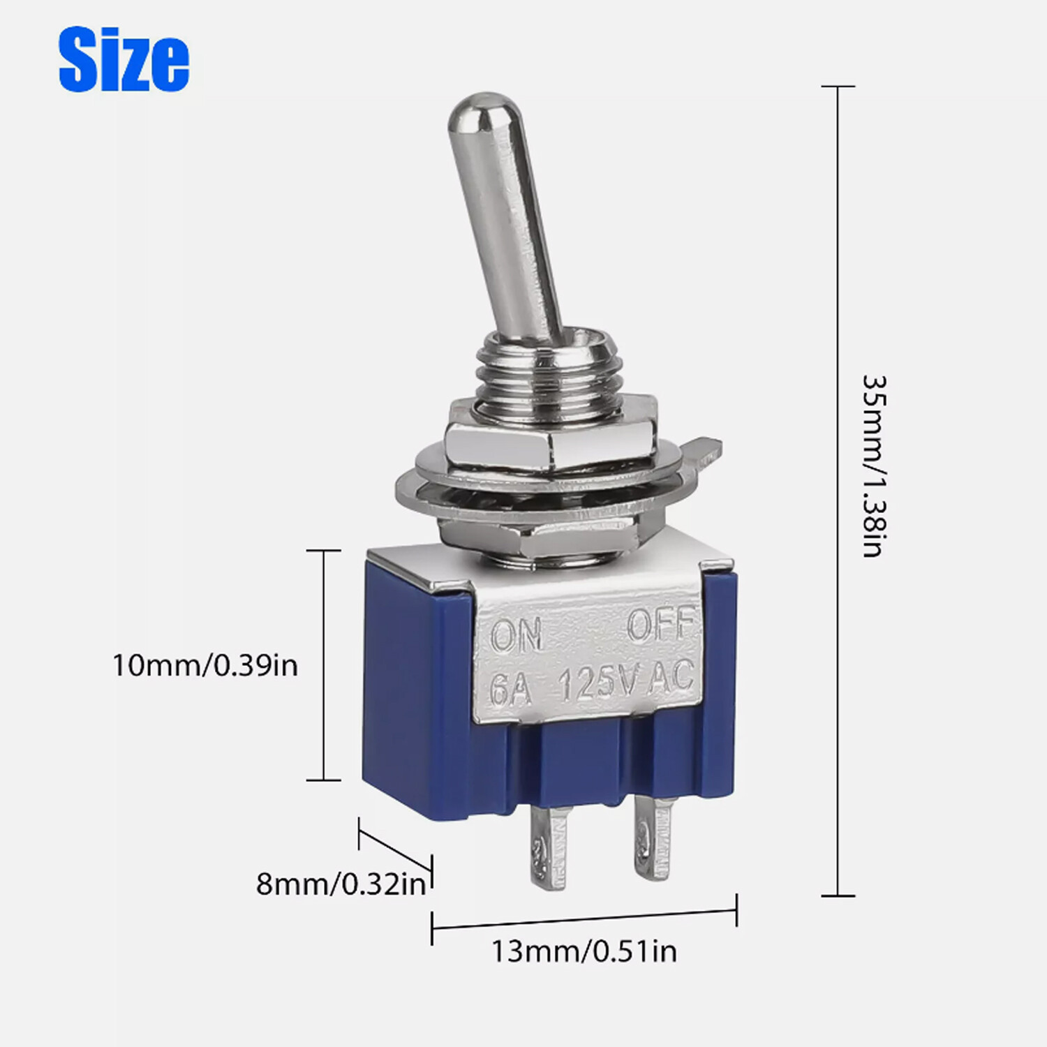50Pcs MTS-101 2 Position Toggle Switch Kit 2 Pin SPST ON-OFF 6A 125VAC US Stock