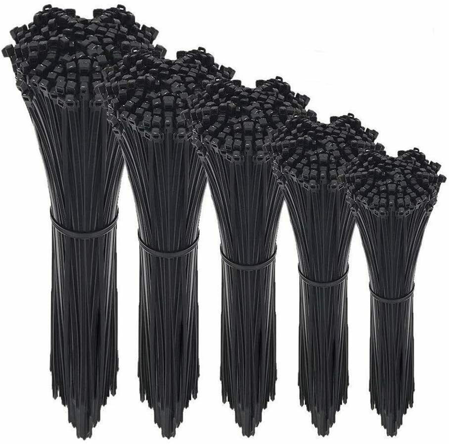 Zip Cable Ties Assorted Sizes(4″/6″/8″/12″) Heavy duty Nylon Black UV Resistant