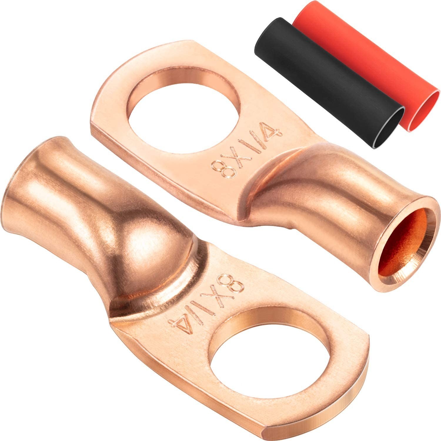 Heavy-Duty 8 AWG Copper Crimp Lugs with Heat Shrink – Certified, 10 Pack