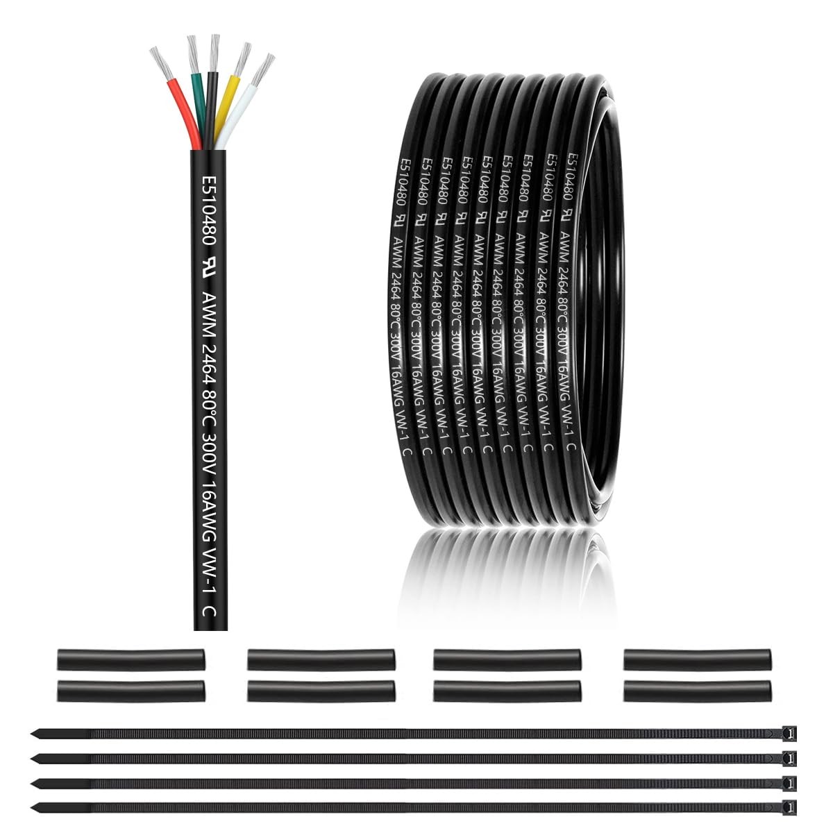 16 Gauge 5 Conductor Electrical Wire 25FT, UL 2464 16 AWG 5 Wire Cable Tinned