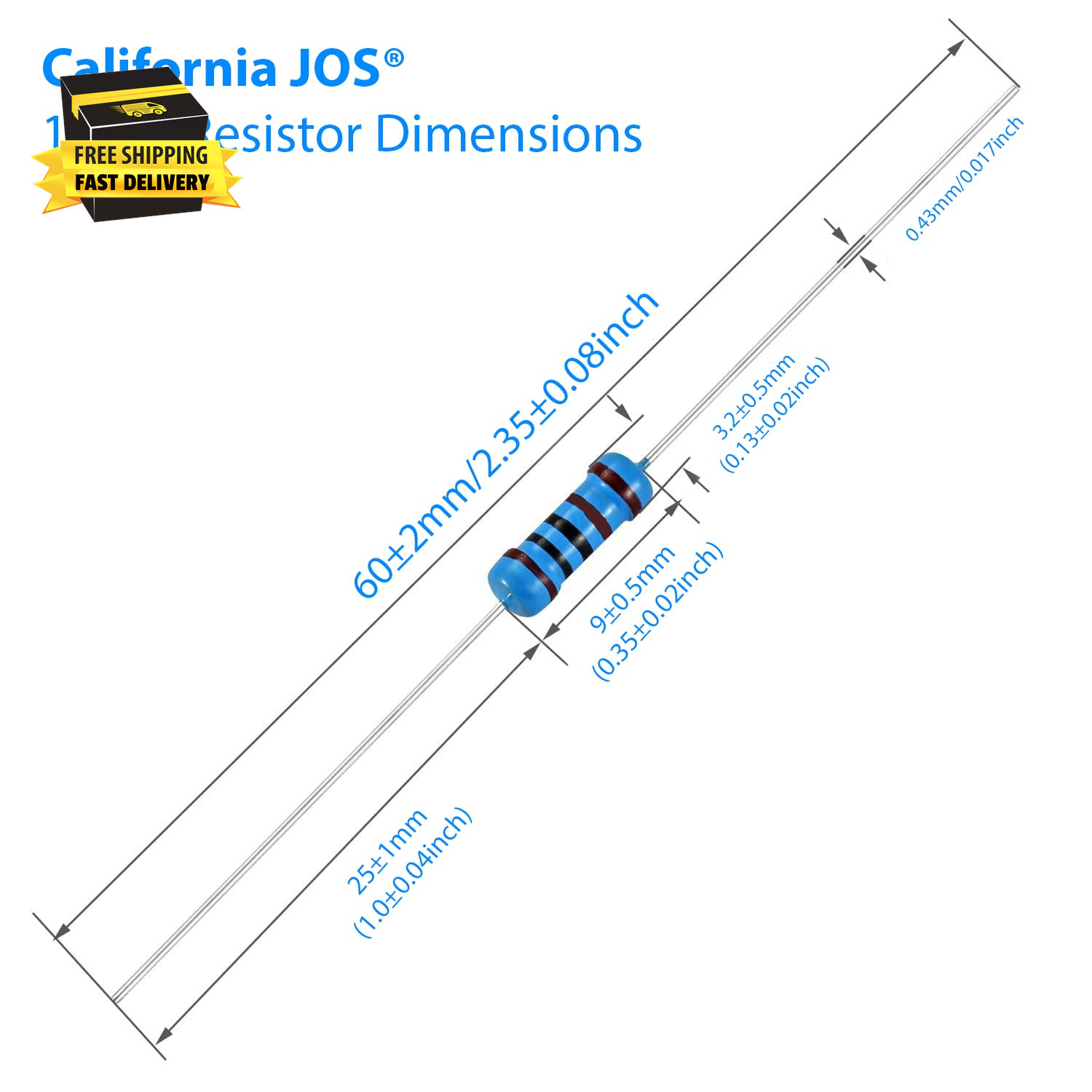 100Pcs 1.5K Ohm Resistor 1/2W (0.5Watt) ±1% Tolerance Metal Film Fixed Resistor,