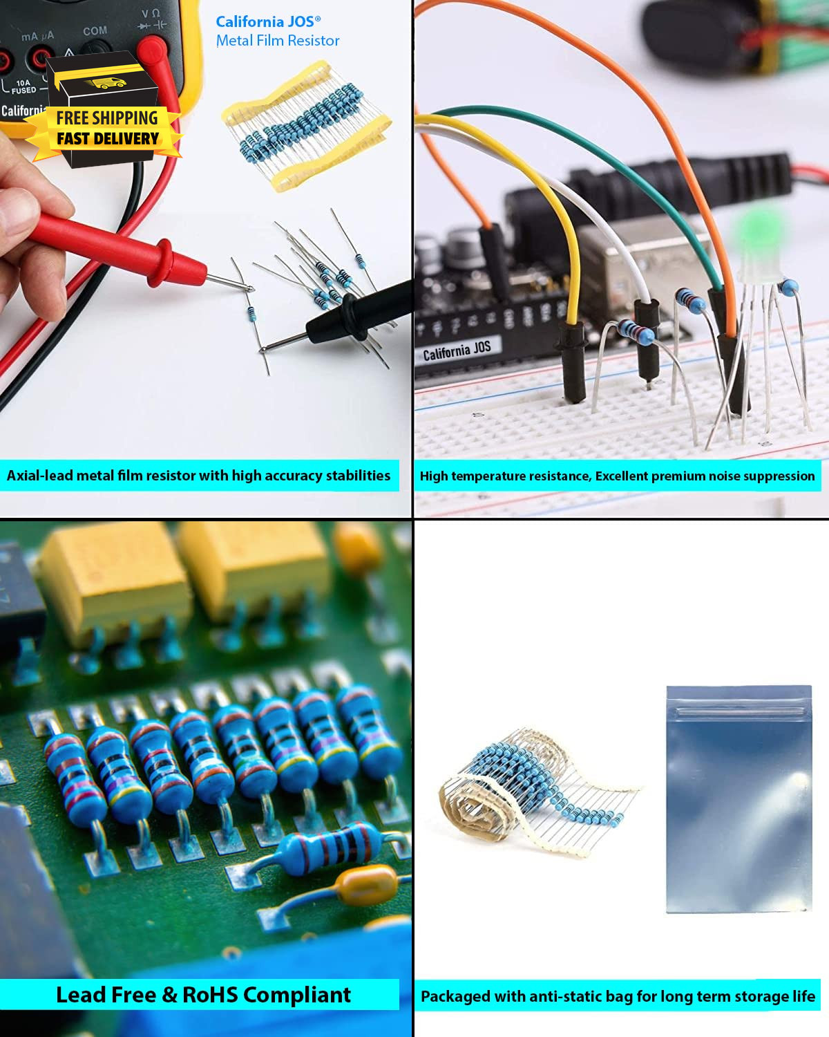 100Pcs 1.5K Ohm Resistor 1/2W (0.5Watt) ±1% Tolerance Metal Film Fixed Resistor,