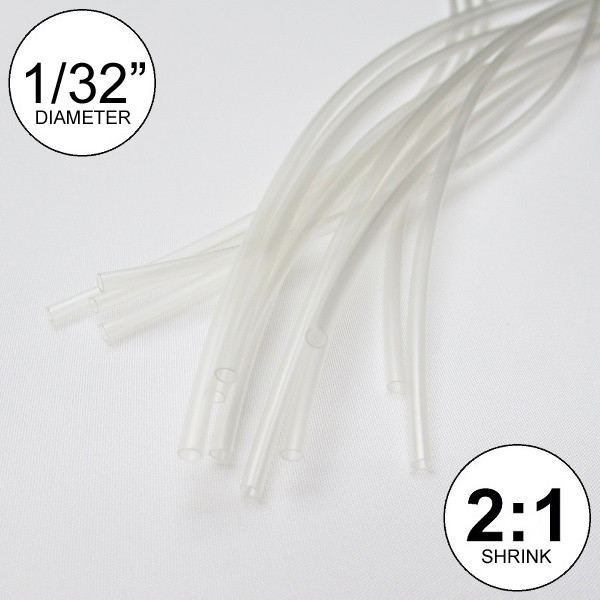1/32″ ID Clear Heat Shrink Tube 2:1 ratio polyolefin (25 ft) inch/feet/to 0.8mm