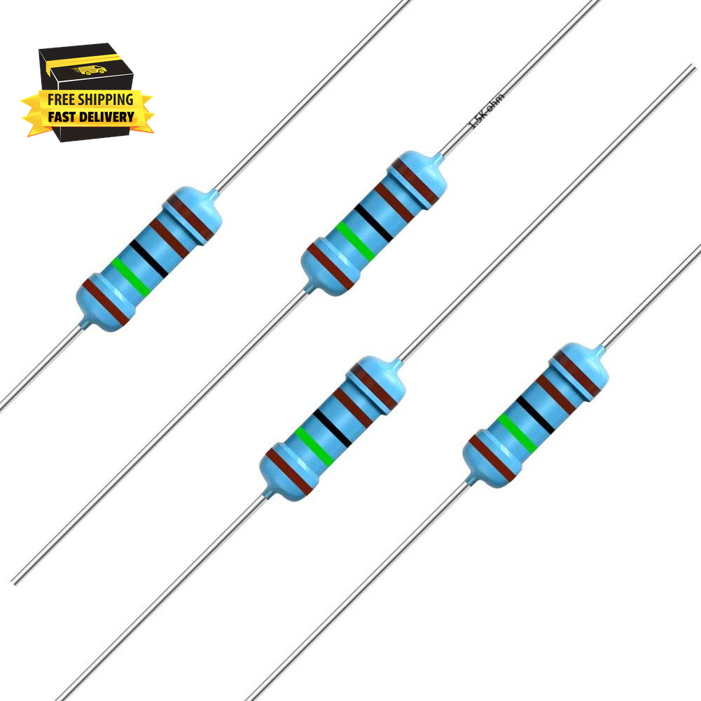 100Pcs 1.5K Ohm Resistor 1/2W (0.5Watt) ±1% Tolerance Metal Film Fixed Resistor,