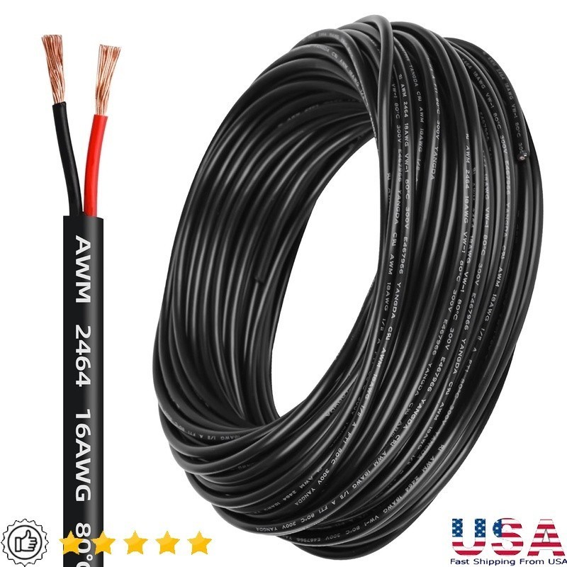 16 Gauge Electrical Wire 2 Conductor Stranded PVC Cord Oxygen-Free Copper Cable