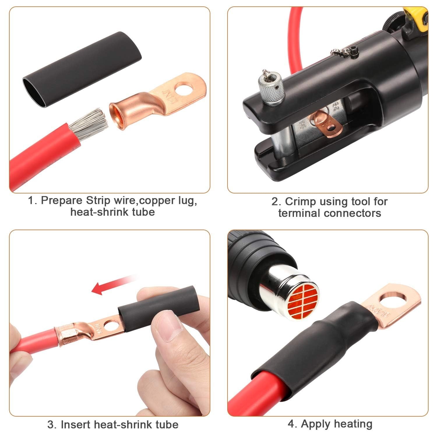 Heavy-Duty 8 AWG Copper Crimp Lugs with Heat Shrink – Certified, 10 Pack