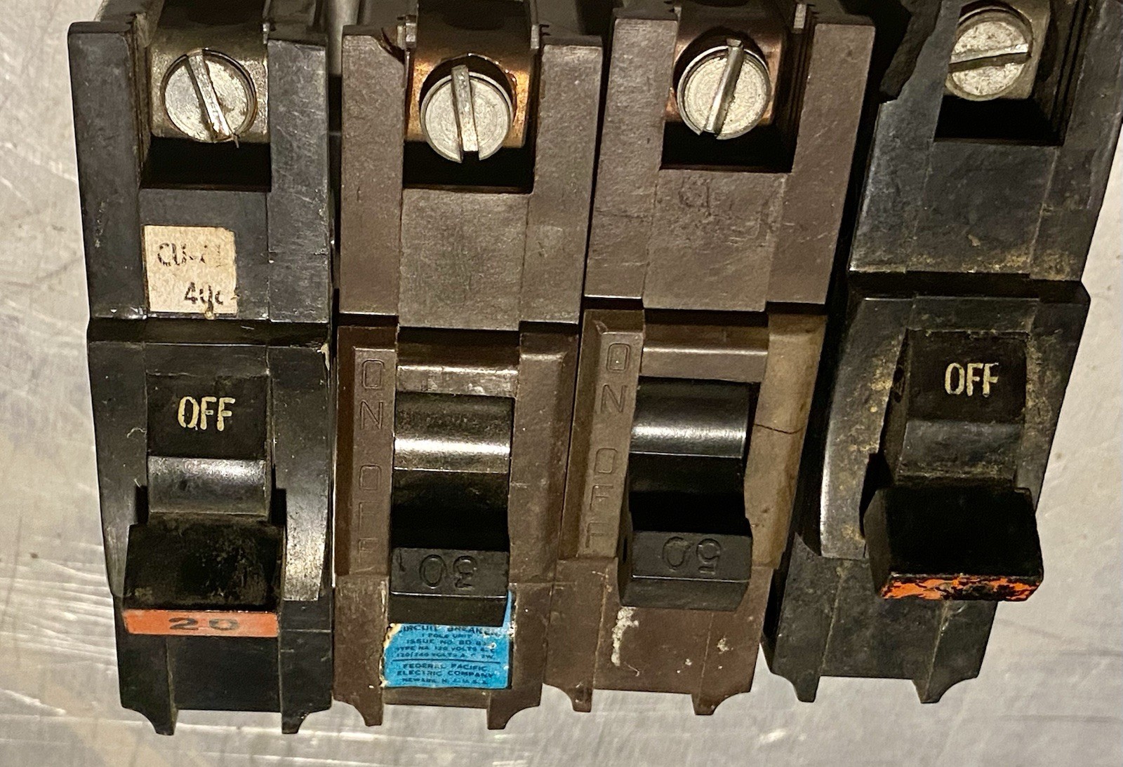 Lot Of (4) FPE MixedAmp 1 Pole Stab-Lok Federal Pacific Breakers NC20 RED