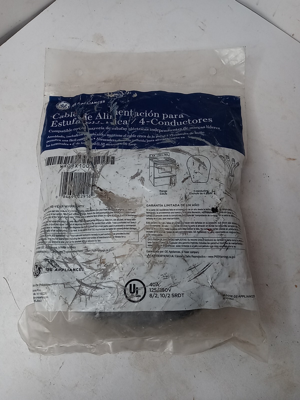 GE WX09X10038 (5FT)’ 4-WIRE 40 AMP RANGE CORD