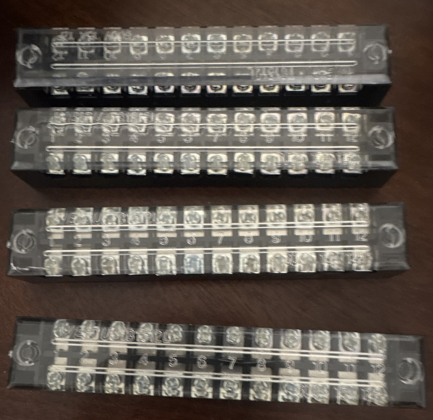 12-Port 12-Position Screw Terminal Block, Panel Mount, Black/Clear Plastic