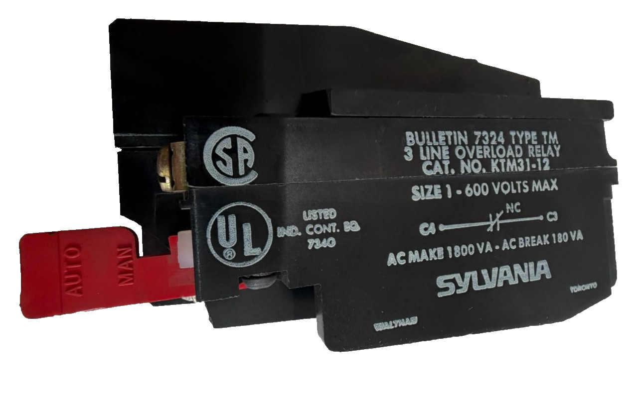 NEW SYLVANIA KTM31-12 OVERLOAD RELAY SIZE 1 600V TYPE 7324 TM3 KTM3112
