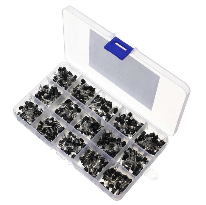 600Pcs 15 Types Silicon In-line NPN / PNP TO-92 Transistor Assortment Kit Pack