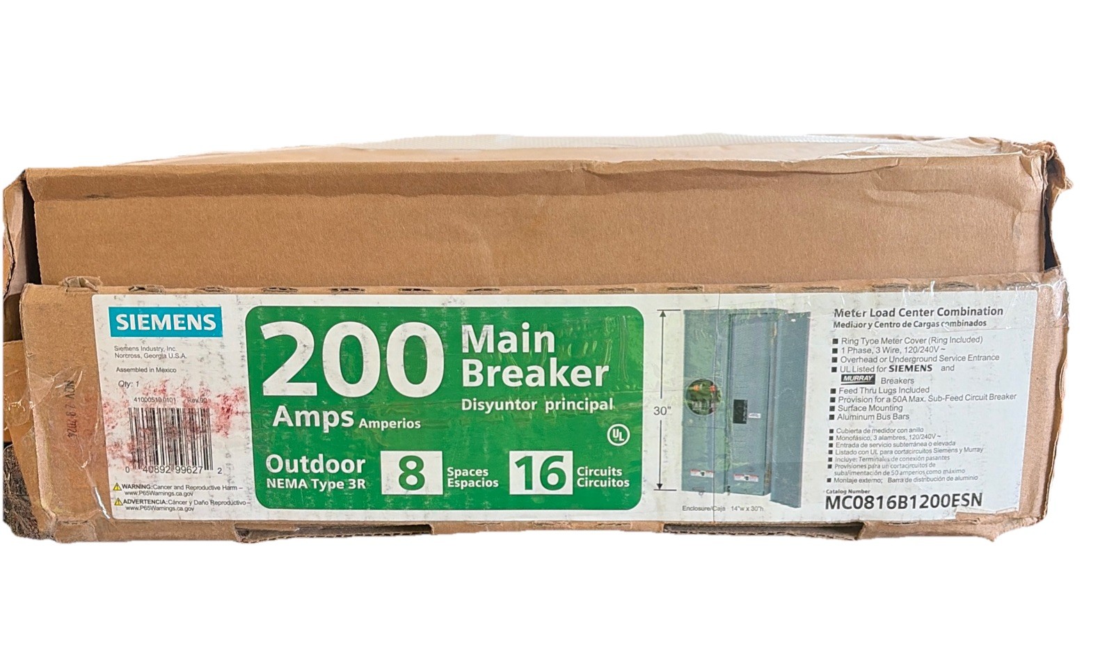 200 Amp 8-Space 16-Circuit Overhead/Underground Surface Meter Combo Load Center