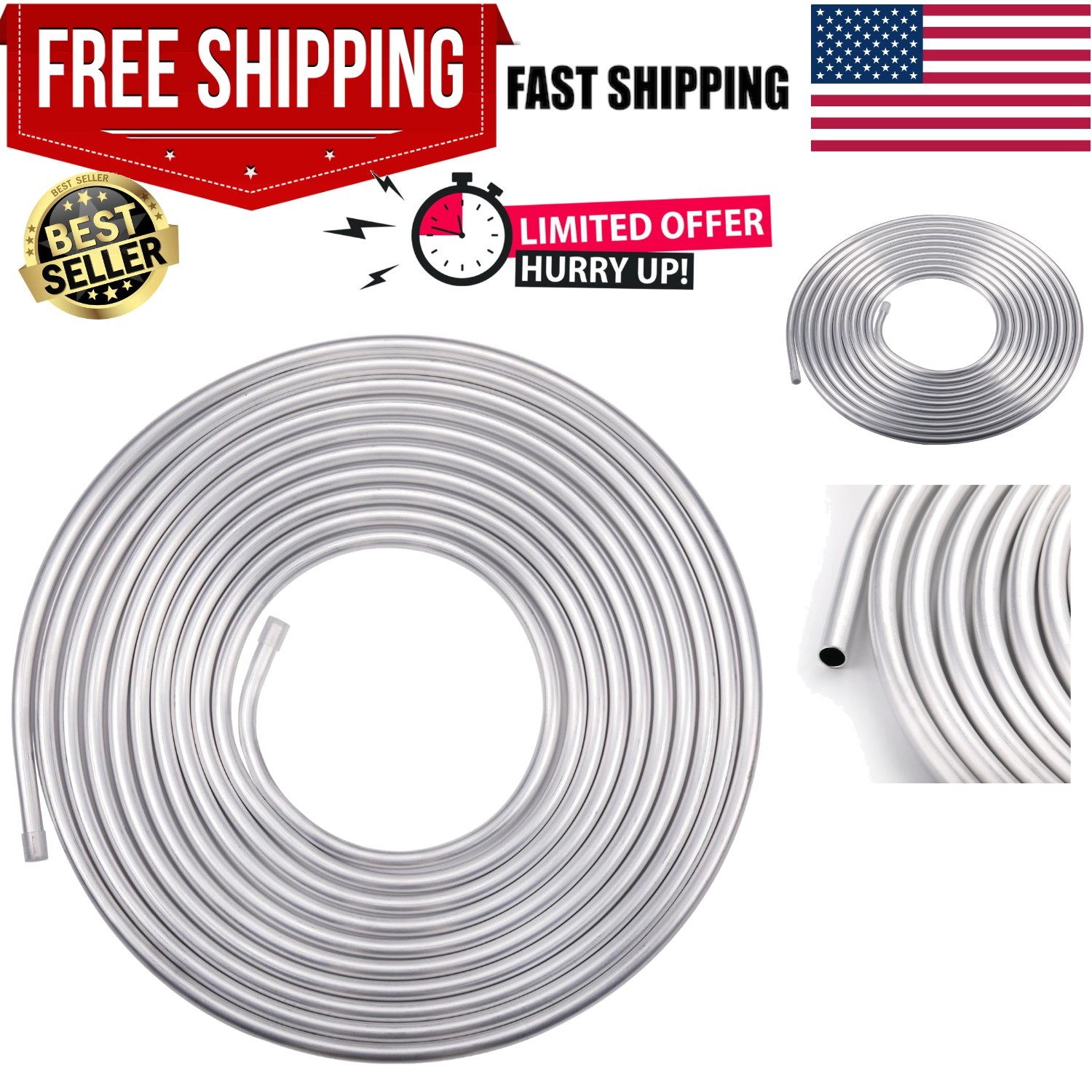 1/2″ OD Aluminum Hard Fuel Line Hardline Tube Tubing Coil 10 Feet Roll