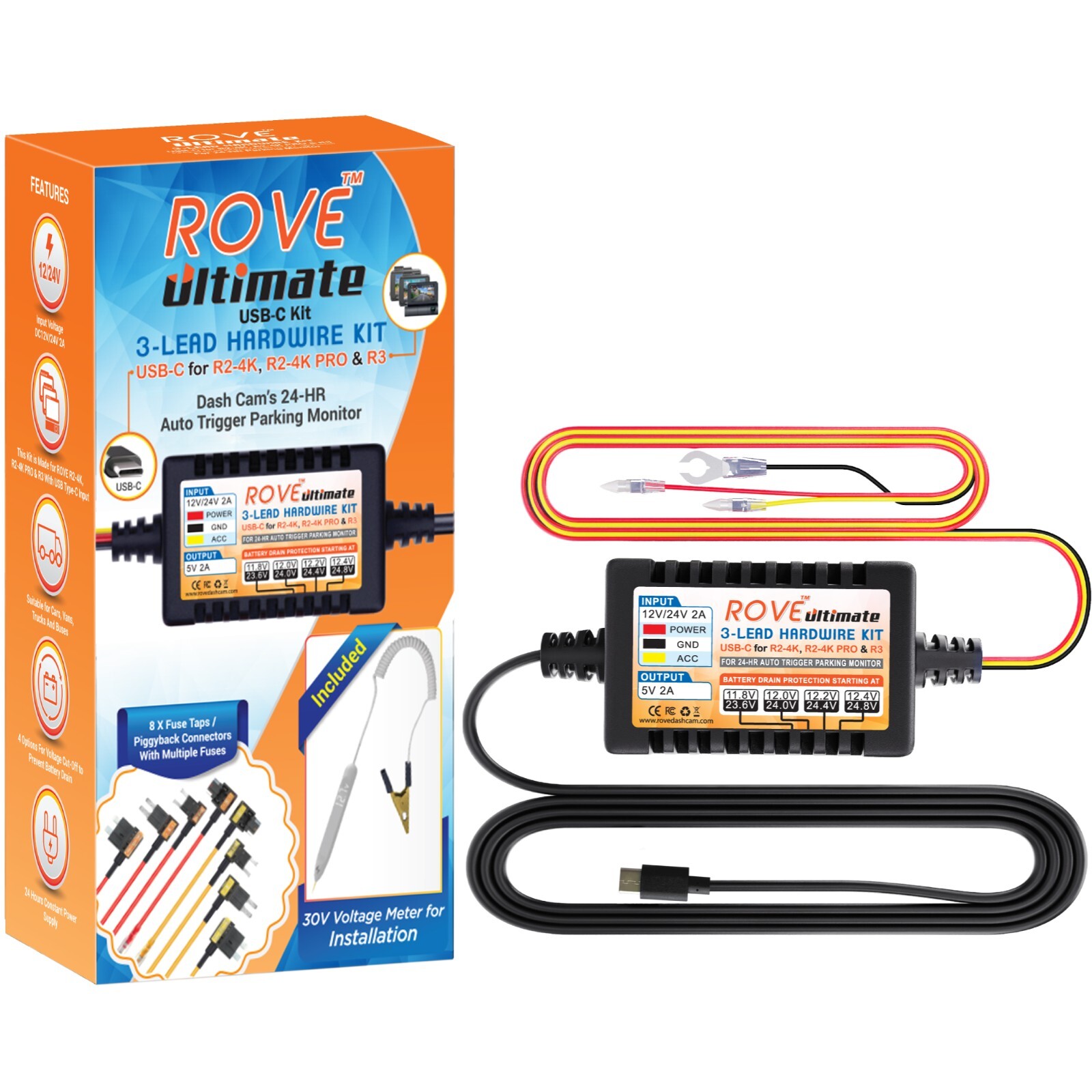 Hardwire Kit USB Type C for ROVE Dash Cams | Check Compatibility Image