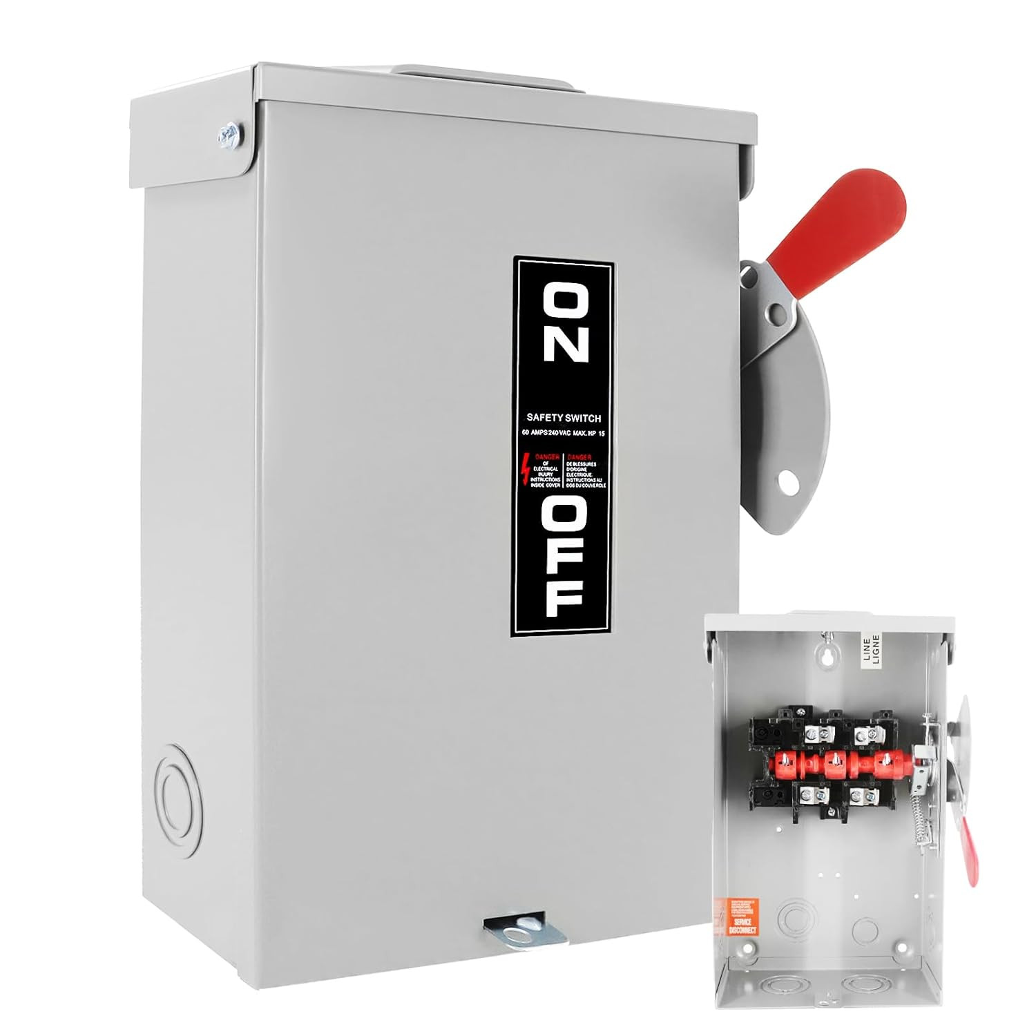 60 Amp Disconnect Switch Box, 2 Pole 120V/240V Safety Switch, Non-Fusible NEMA 3
