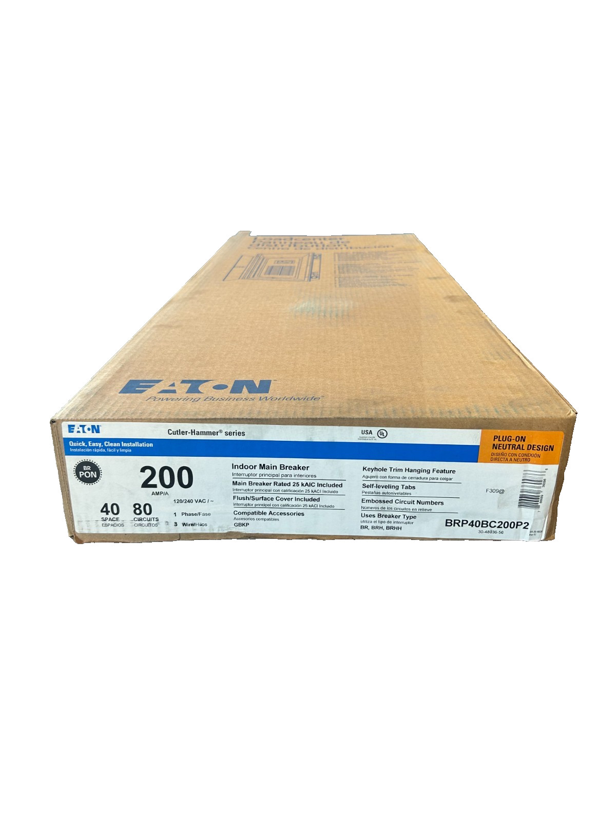 Eaton BRP40BC200P2 Main Breaker Load Center 200A 120/240VAC 40-Spaces 80-Circuit