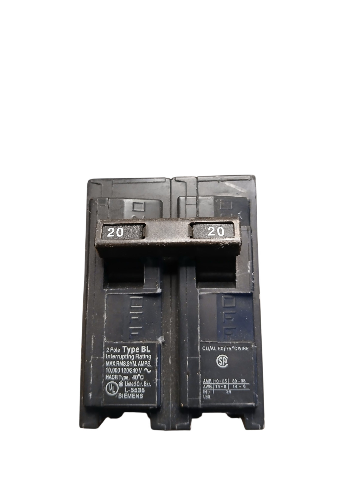 USED Siemens B230 20A 2P 120/240V 50/60Hz 10kA Plug-In Circuit Breaker